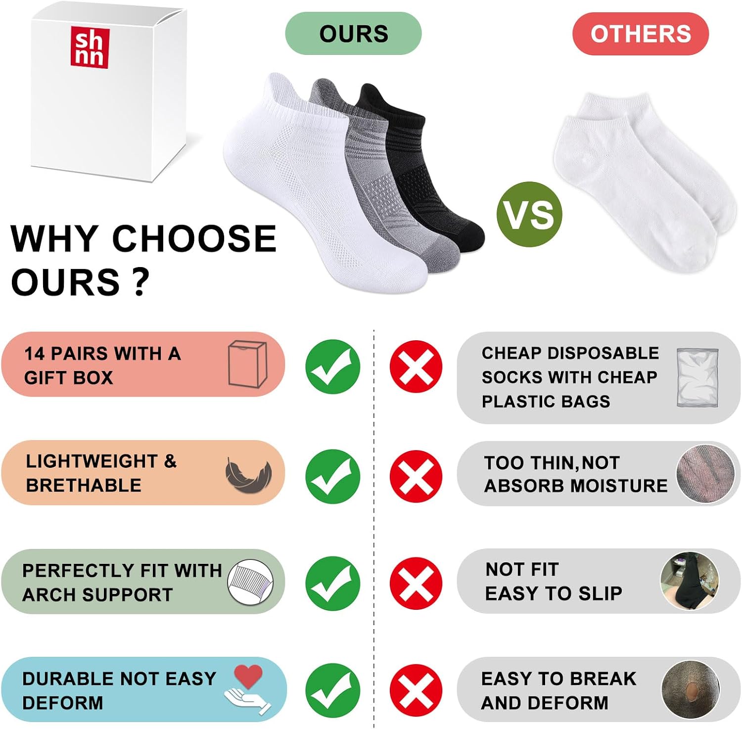 Thumbnail 6 de shnn 14 Pairs Ankle Socks