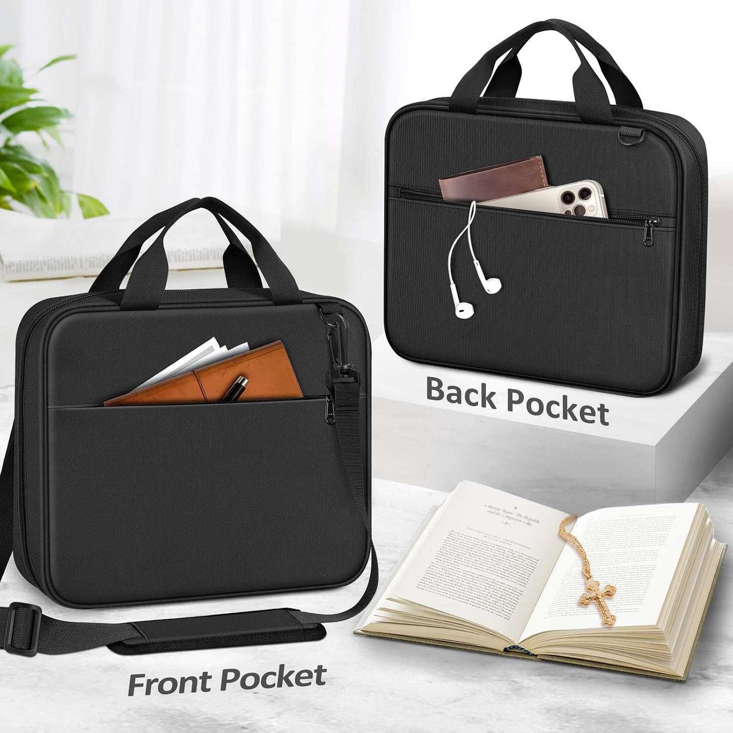 Thumbnail 3 de FINPAC Large Bible Cover with Shoulder Strap, Handle, and Water-Resistant Canvas