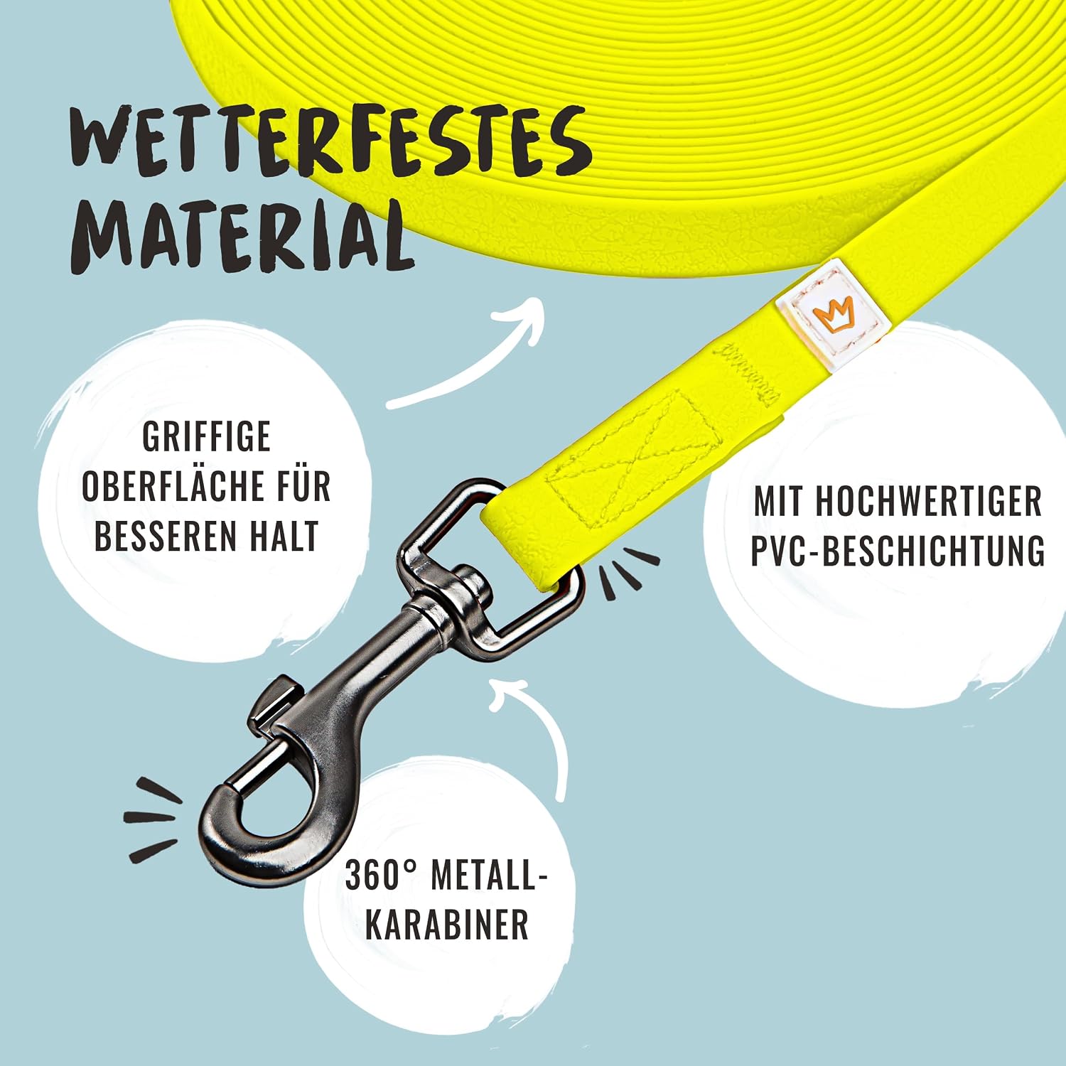 Detalle de Rudelkönig Schleppleine (10 m) für Hunde – robuste, wetterfeste Hundeleine fürs Training