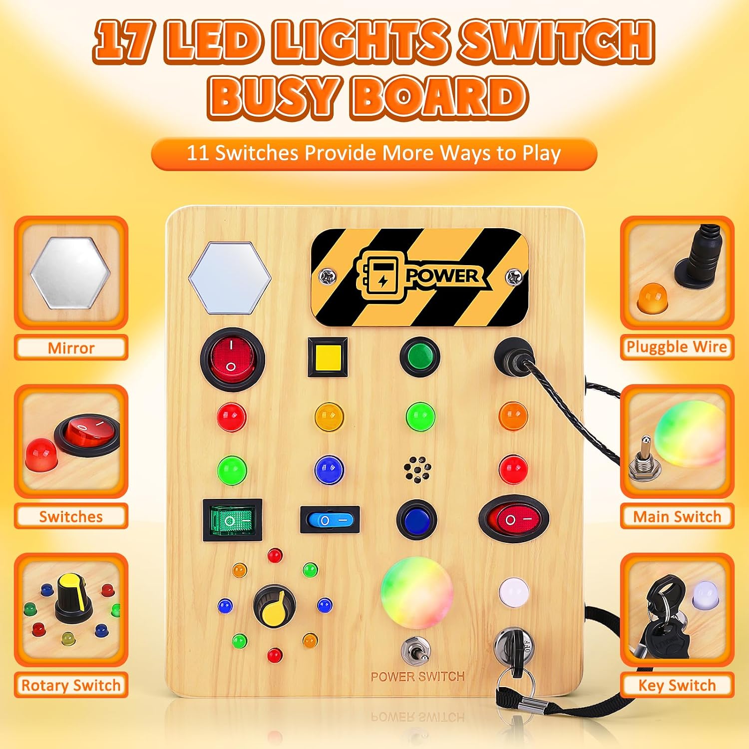 Detalle de TINTECUSA wooden Busy Board with 12 LED Lights, Music and Animal Sounds