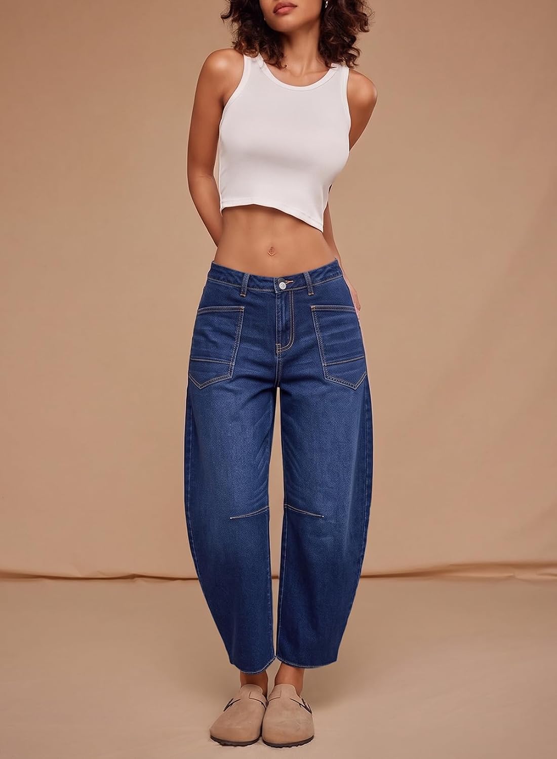 Detalle de Dokotoo Women's Barrel-Leg Jeans in Stretch Denim