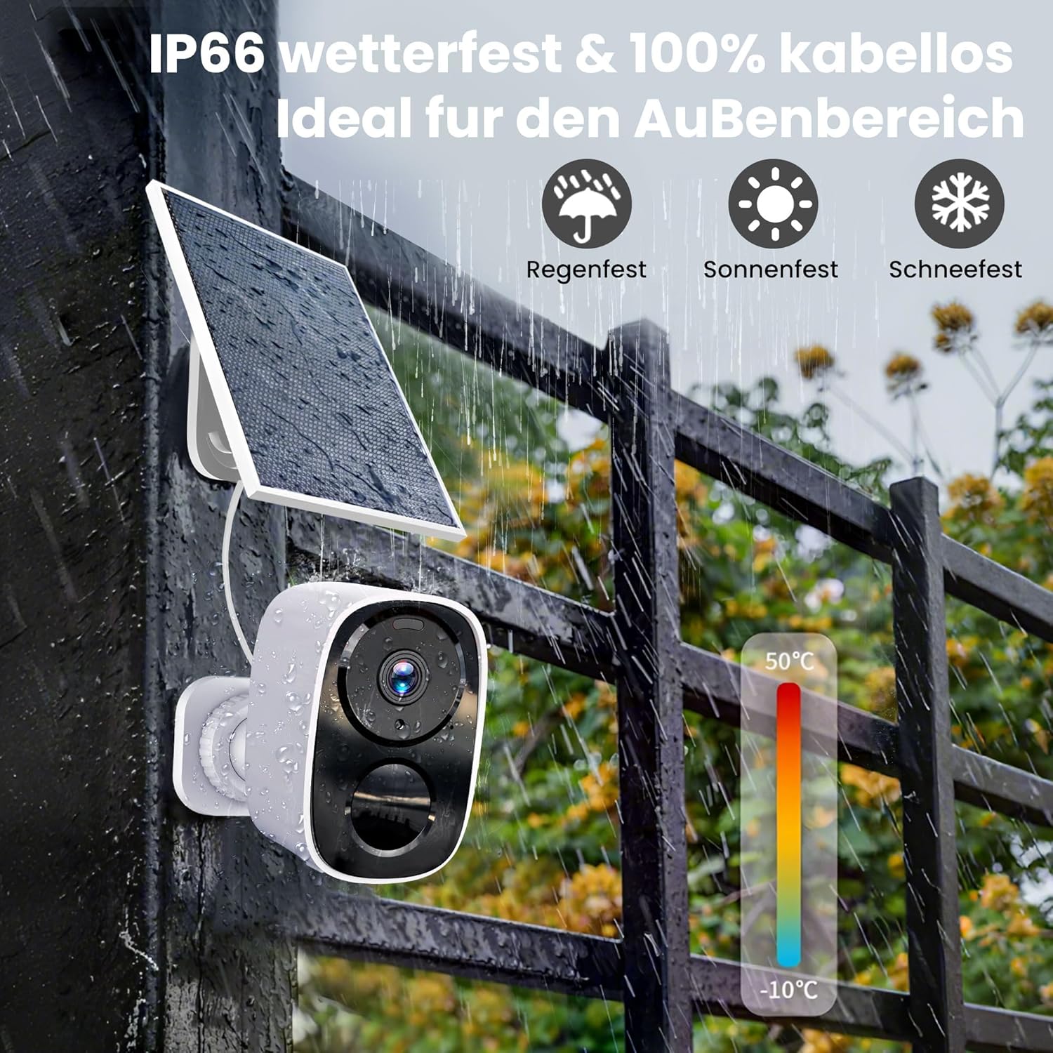 Thumbnail 5 de 2K/3MP Überwachungskamera Außen Akku Solar – Kabellos, Farb-Nachtsicht, 2-Wege Audio, IP66, kostenloser Cloud-Speicher