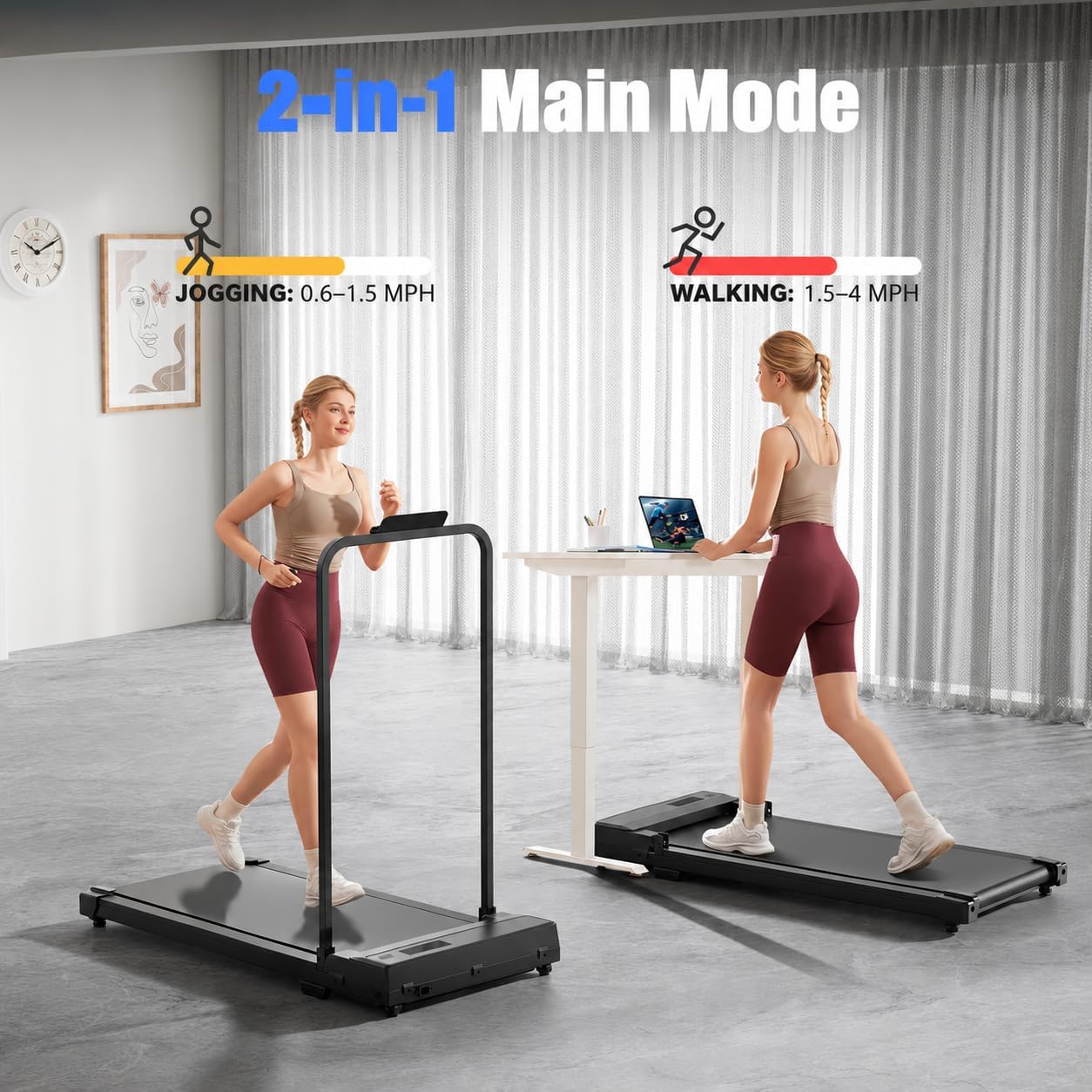 Thumbnail 1 de Chlorythm Walking Pad Treadmill with Handrail, Remote and 1–4 MPH Speed