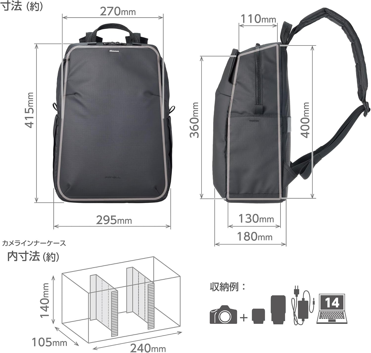 Detalle de ハクバ +SHELL ストリームAZ バックパック14 カメラリュック 14L・着脱式インナーケース付き
