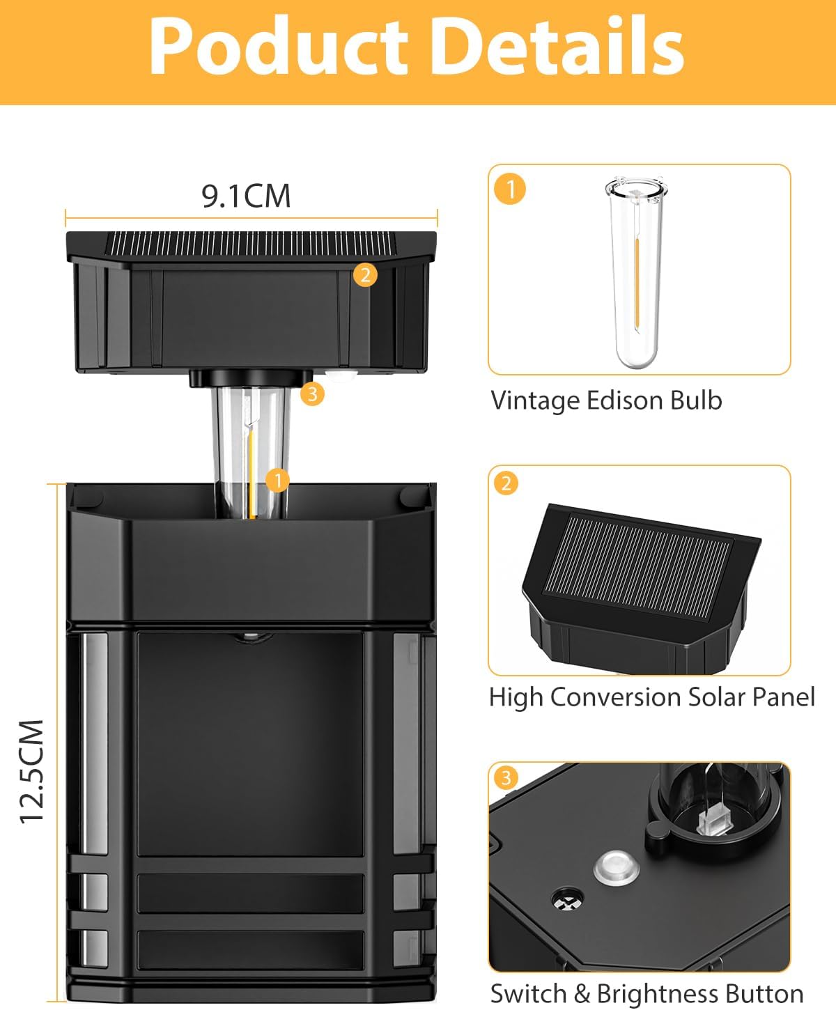 Detalle de Woolmug 6 Pack Solar Fence Lights: Warm White, Battery-Free Ambience for Outdoor Spaces