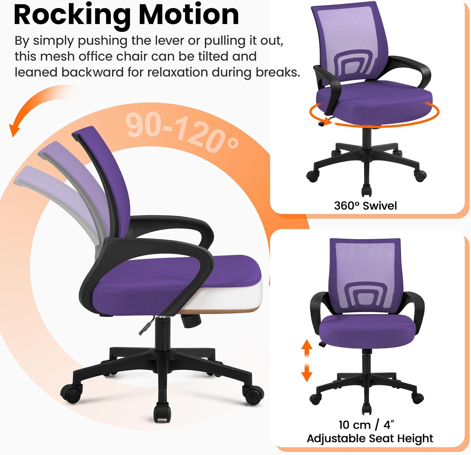 Thumbnail 4 de Yaheetech Mesh Office Chair, Purple