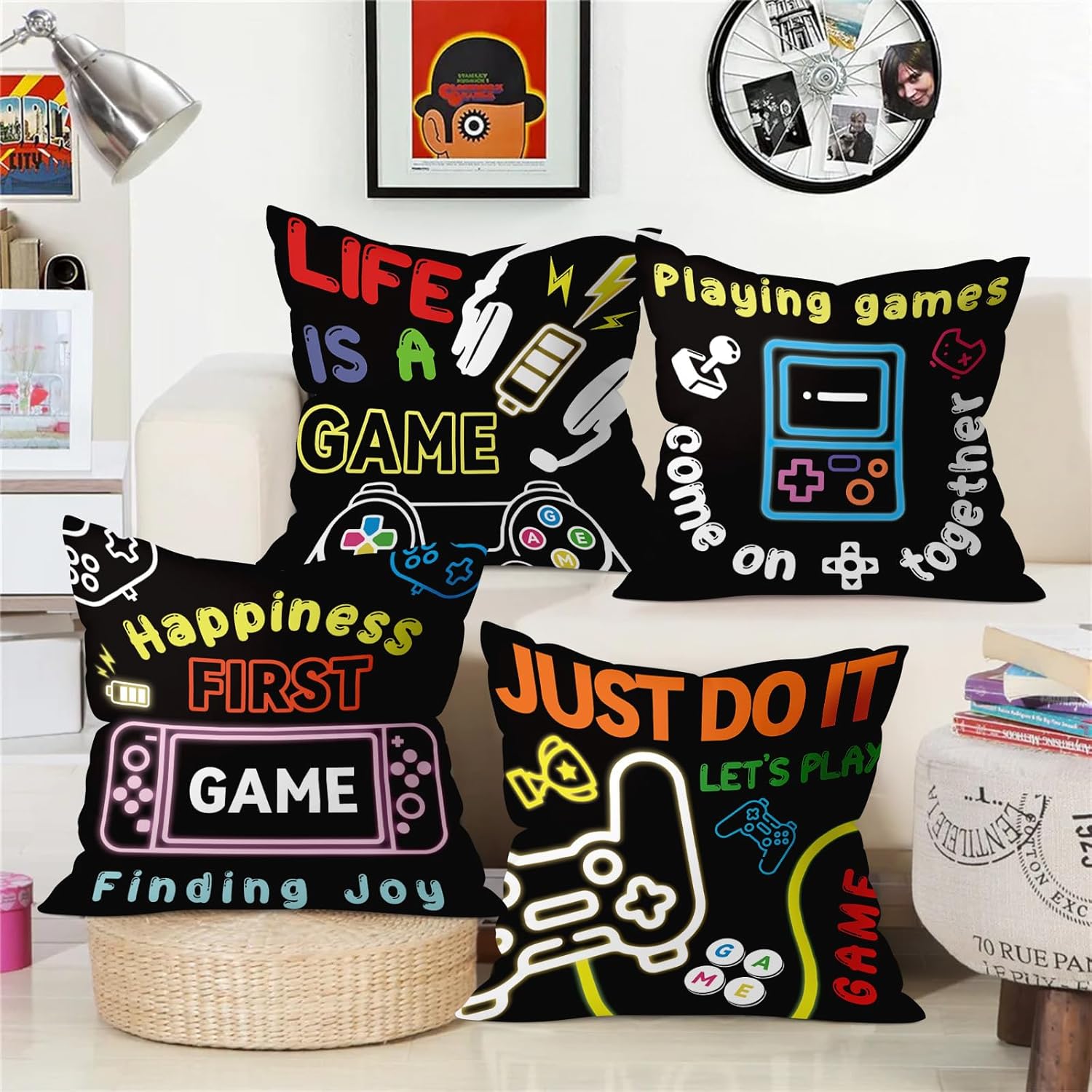 Detalle de Joymaison Gamer Room 45x45 cm Throw Pillow Covers – Set of 4