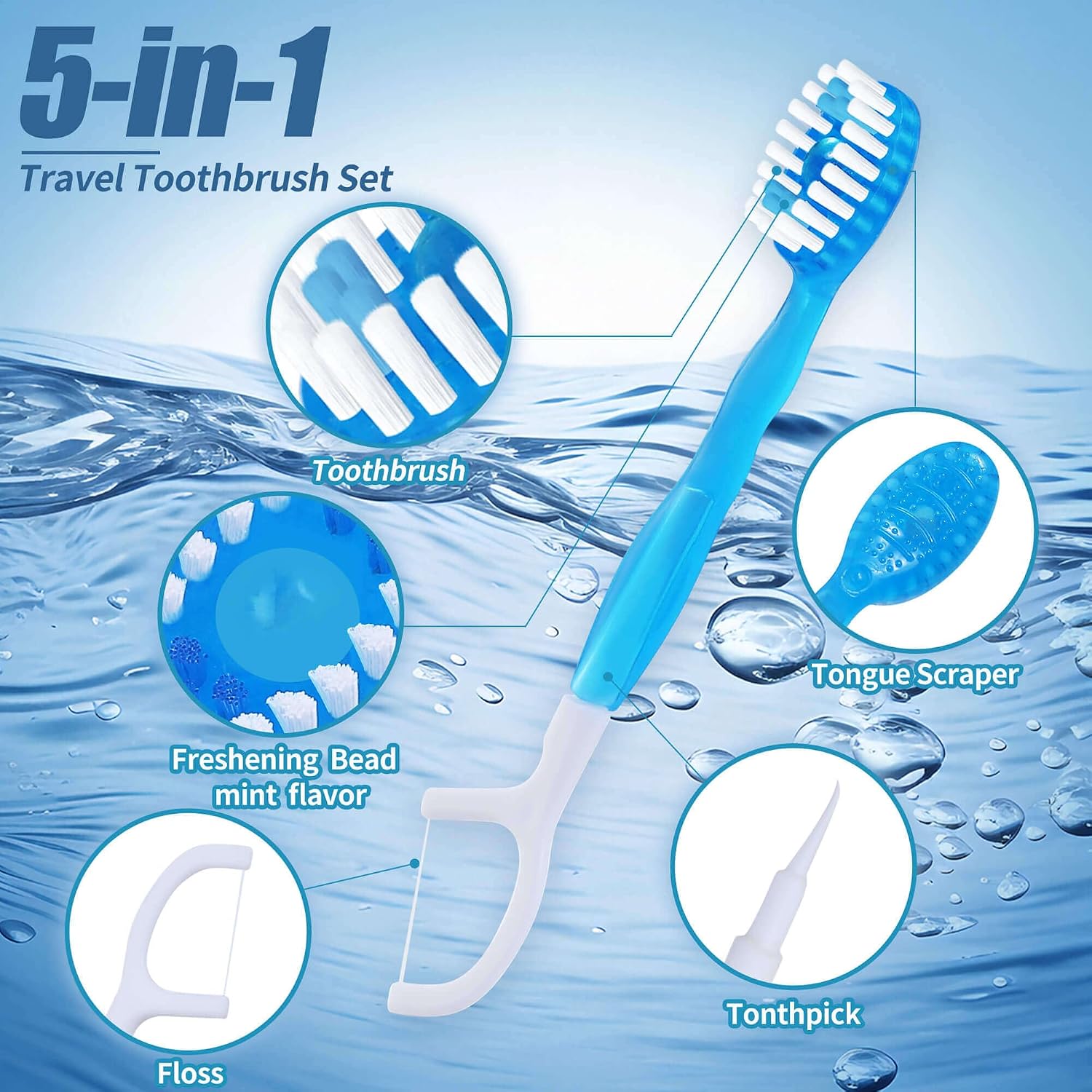 Thumbnail 2 de 36 Pack Mini Disposable Toothbrushes – 5-in-1 Prepasted Travel Toothbrush with Toothpaste, Floss & Pick