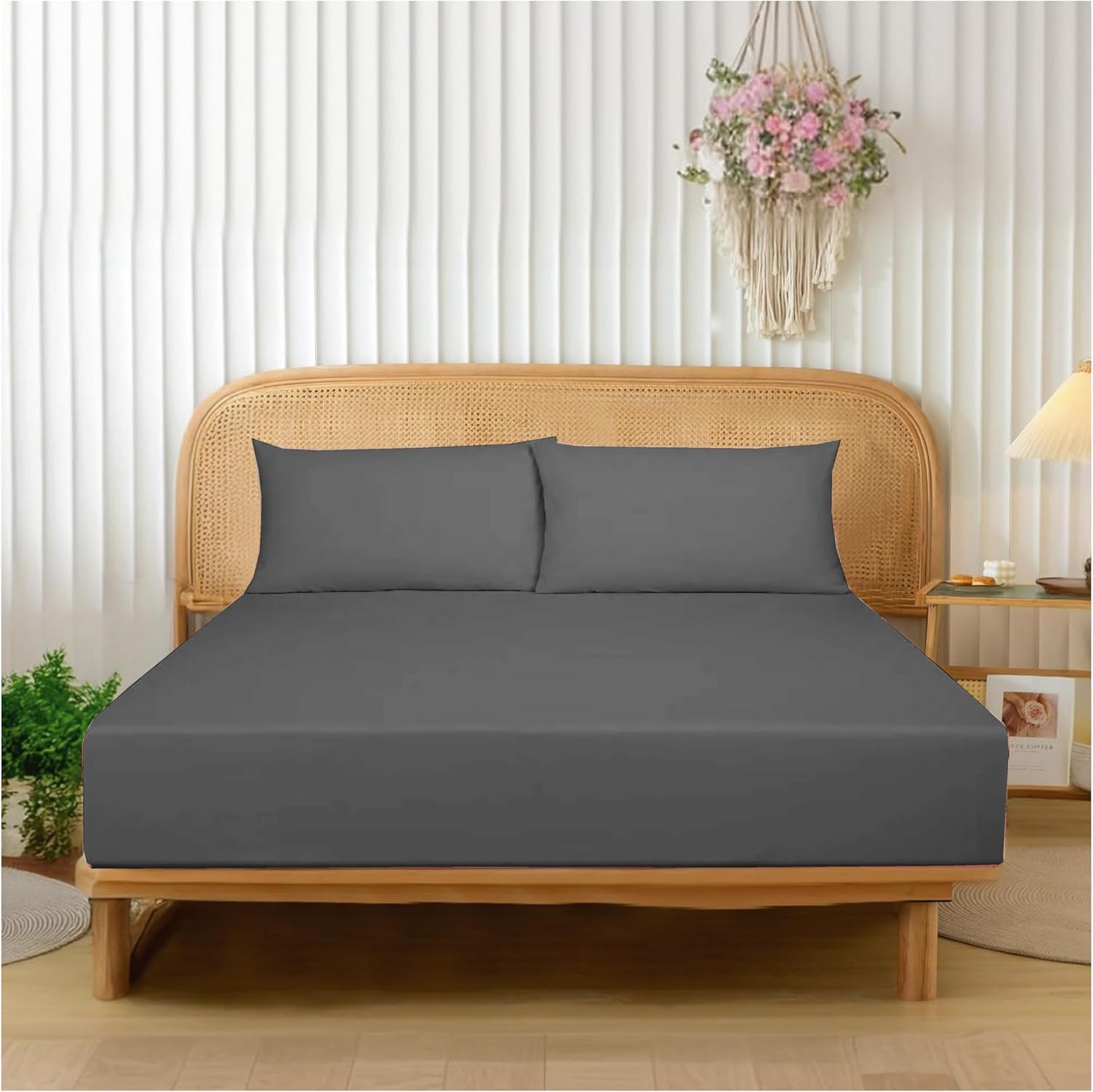 Detalle de Funky Gadgets King Size Fitted Sheet with Extra Deep Pocket (40cm) in Charcoal/Dark Grey – 152 x 200cm