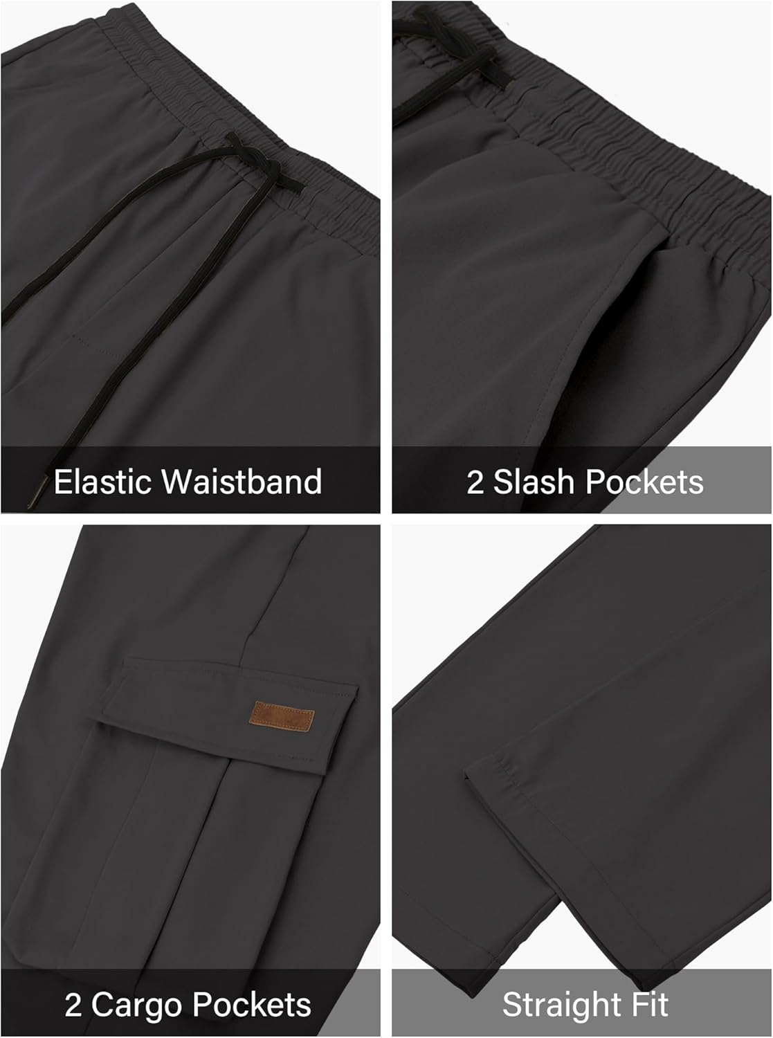 Detalle de PLEPAN Men’s Casual Cargo Pants with Drawstring Waist, Pockets for Hiking, Workout & Everyday Wear