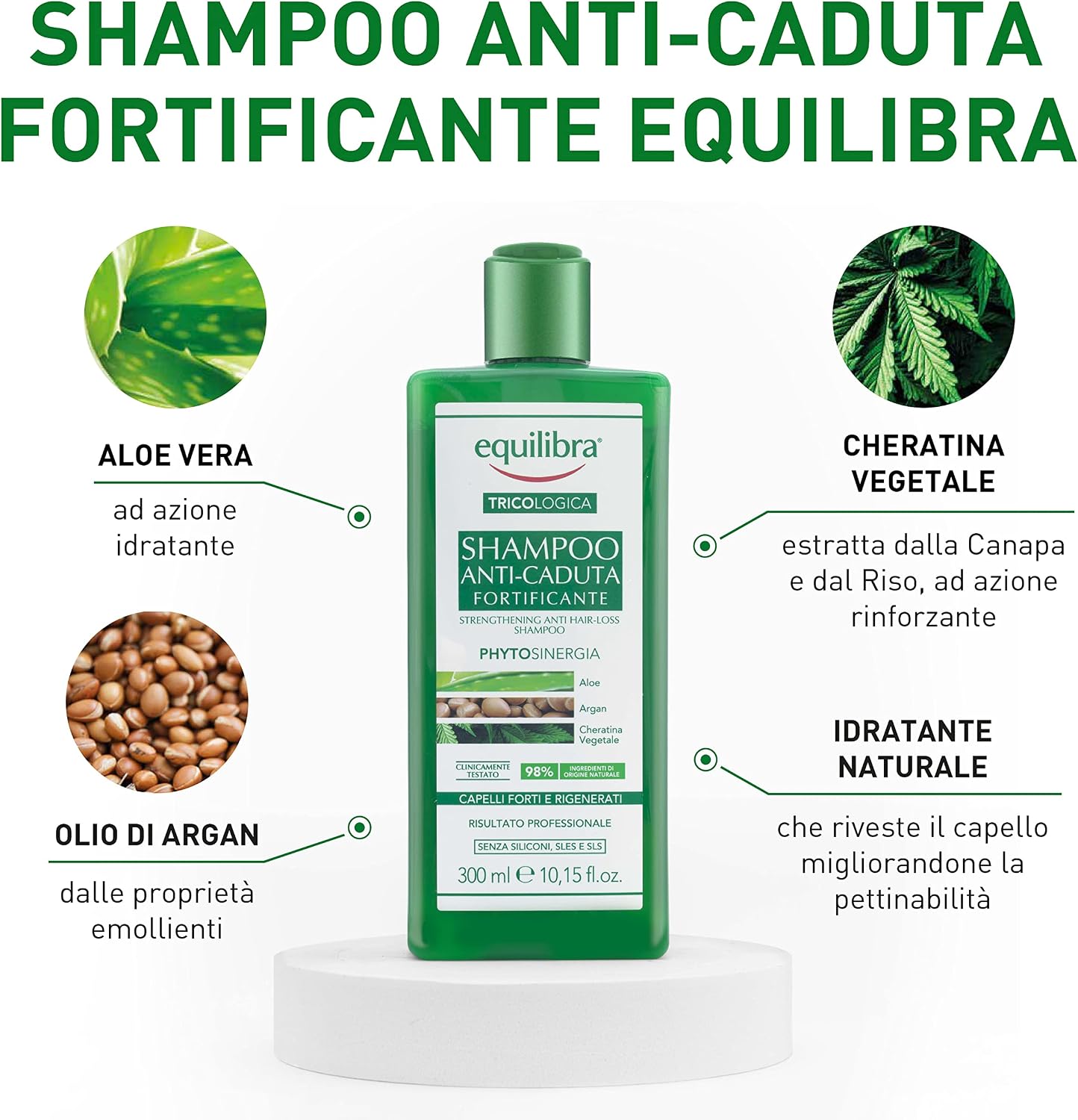 Thumbnail 2 de Equilibra Capelli Shampoo Anti-Caduta Fortificante all’Aloe Vera, Olio di Argan e Cheratina vegetale (3 flaconi da 300 ml)