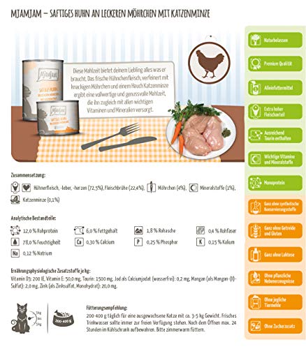 Detalle de MjAMjAM Premium Nassfutter für Katzen – saftiges Huhn mit Möhrchen, getreidefrei, 6 x 400 g