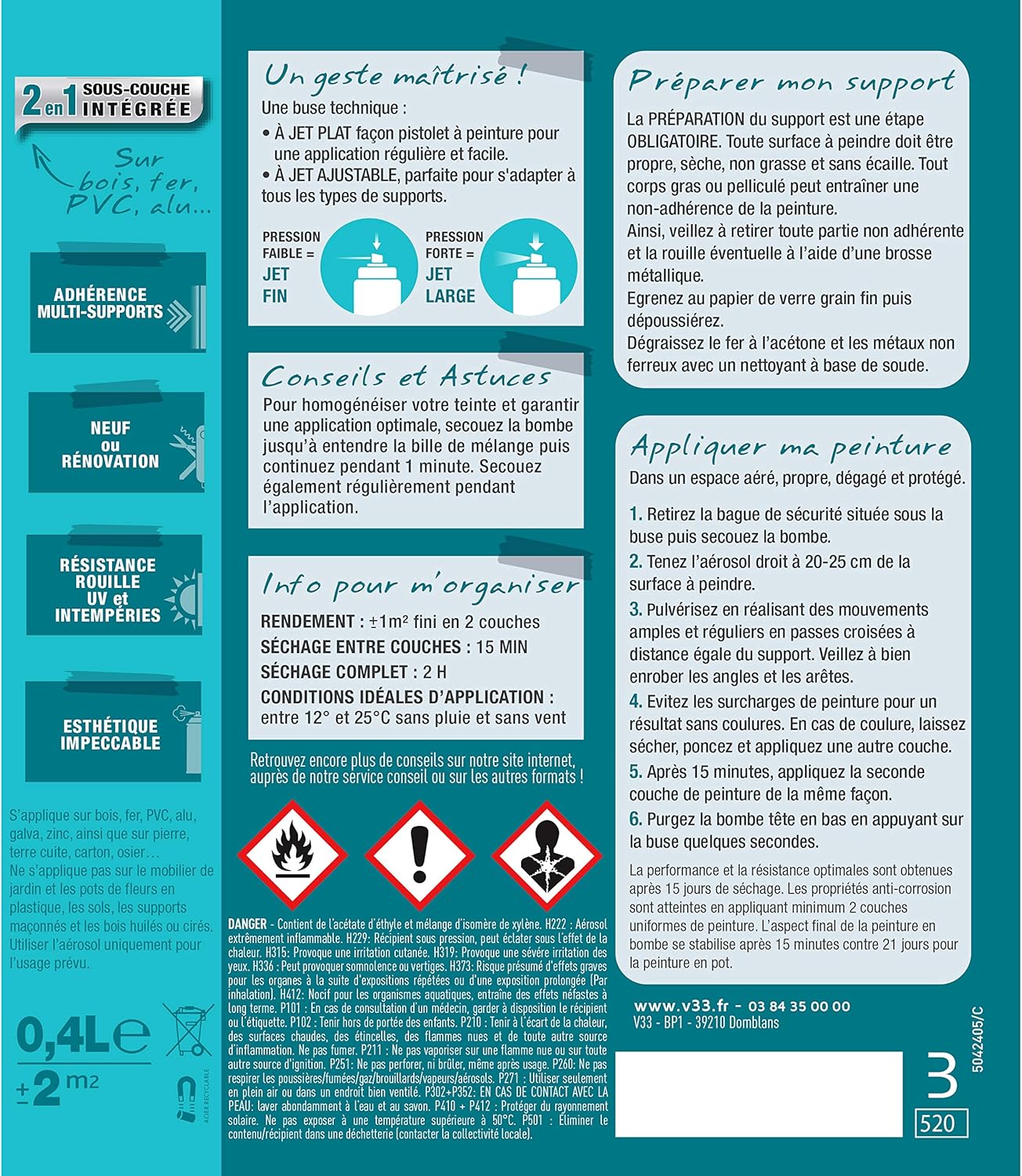 Thumbnail 1 de V33 Aérosol Bombe Peinture Extérieure Multi-matériaux – Rouille poudré, 400 ml