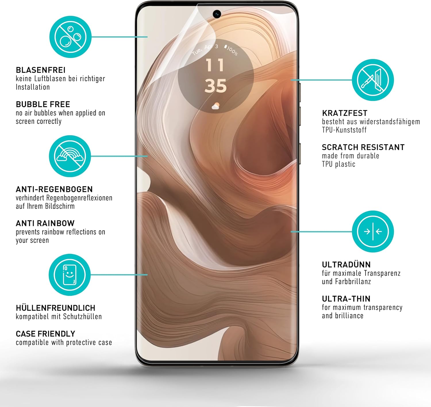 Thumbnail 4 de SmarTect TPU Screen Protector for Motorola Edge 50 Pro, 2-Pack, Full Coverage