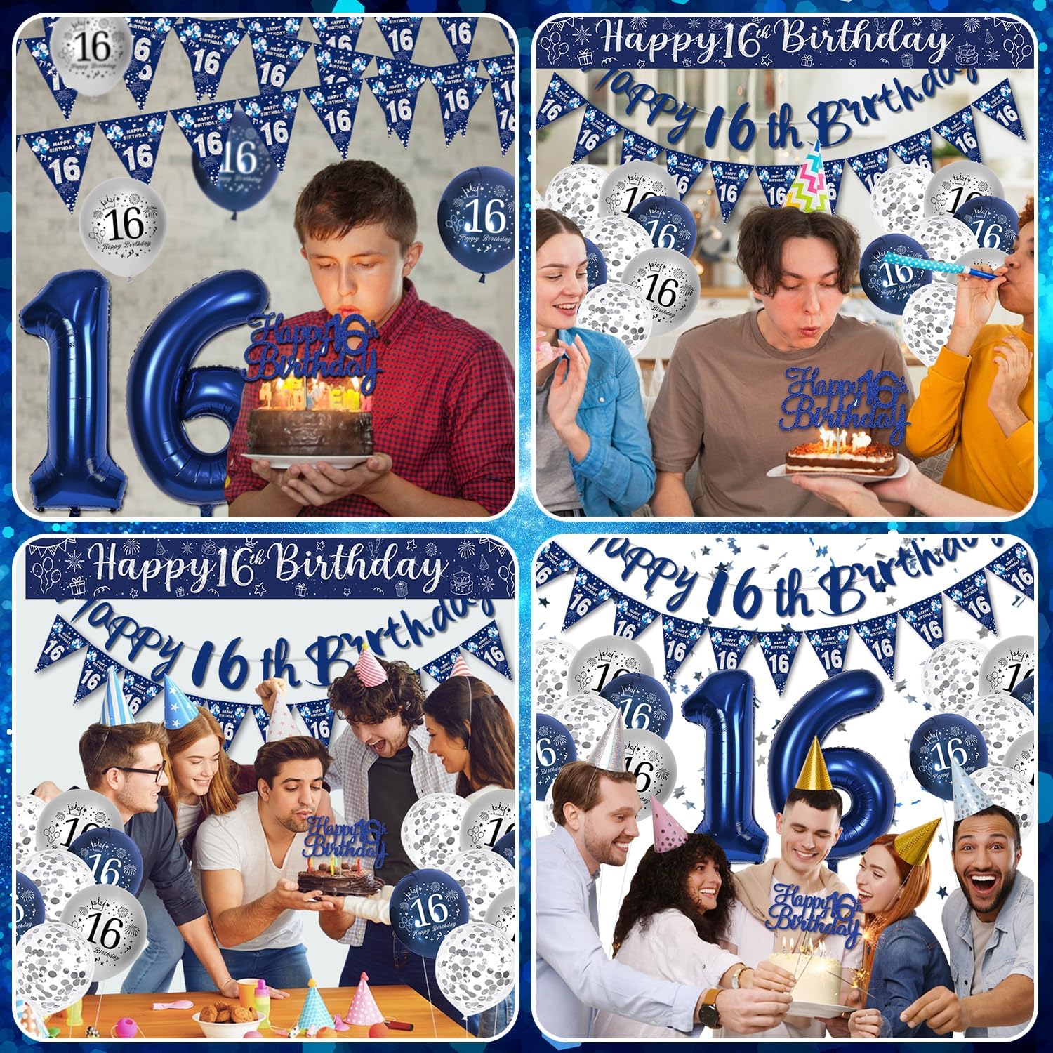 Detalle de VICTERR 16th Birthday Decorations for Boys – Blue & Silver Party Pack