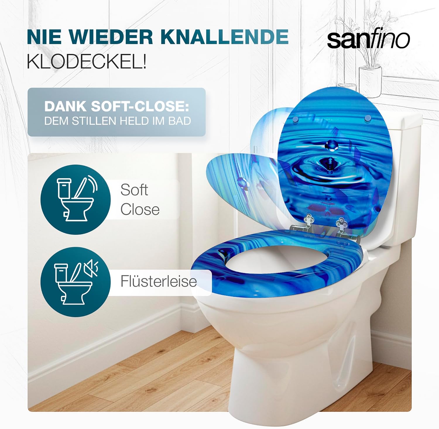 Detalle 2 de SANFINO Premium WC-Sitz mit Absenkautomatik – Holzdeckel, bunte Motive und hoher Sitzkomfort