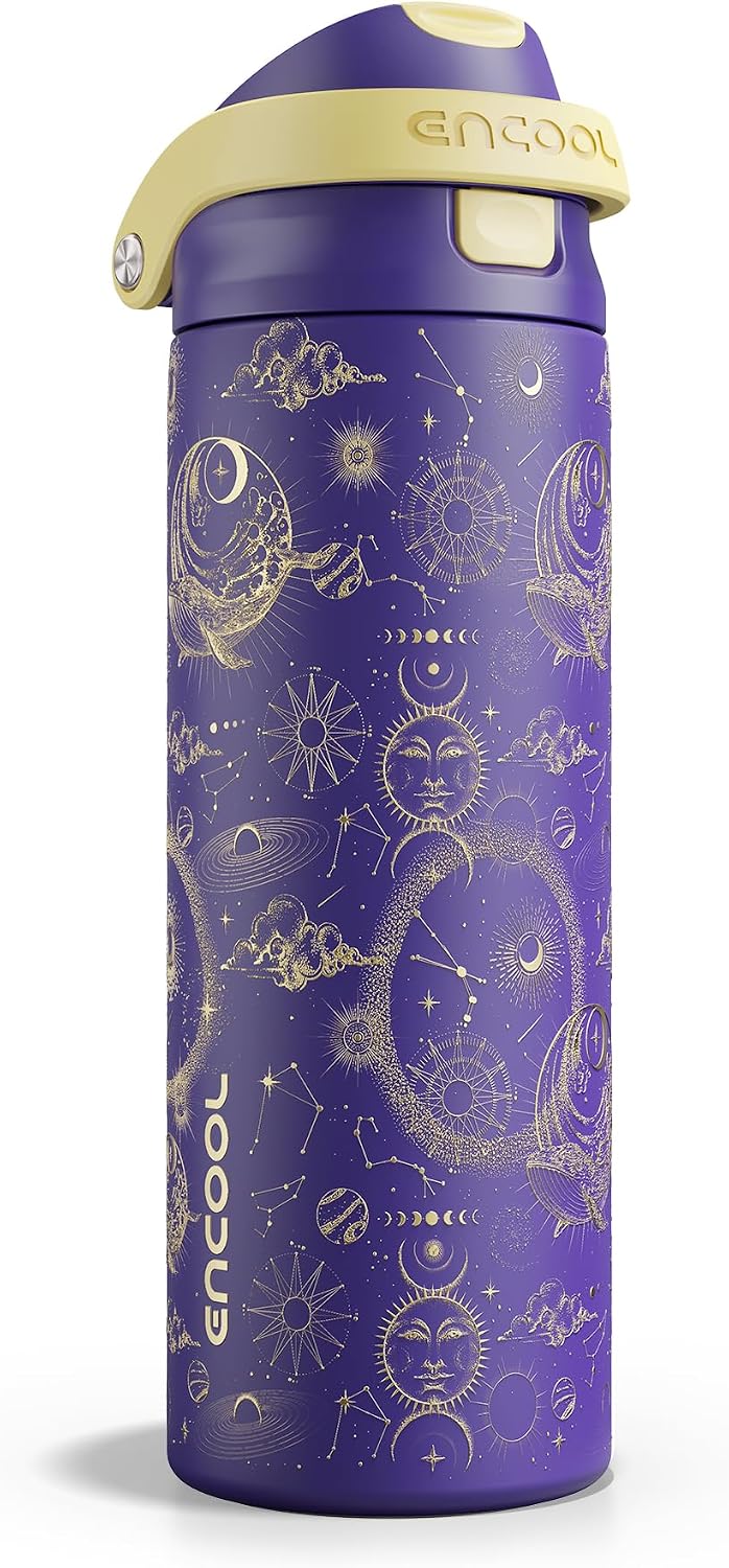Detalle de ENCOOL Leakproof Insulated Water Bottle with Straw, Dual-Sip 24 oz (Astral Chart)