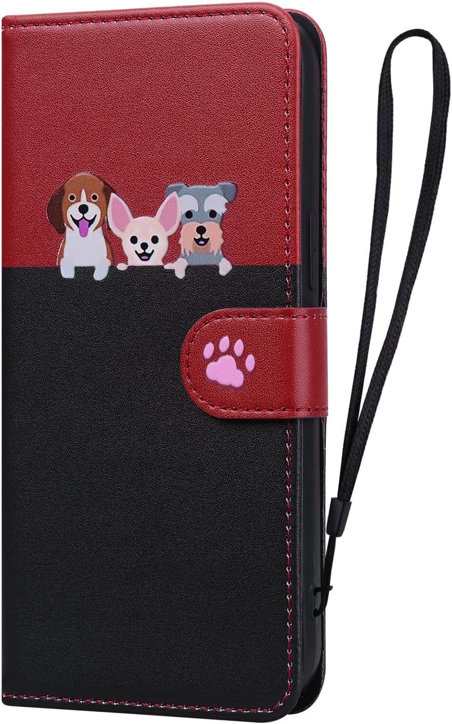 Thumbnail 6 de Tiyoo Lovely & Cute Flip Wallet Case for iPhone 12 Pro Max – Cartoon Cat & Dog Pattern (Black Red)