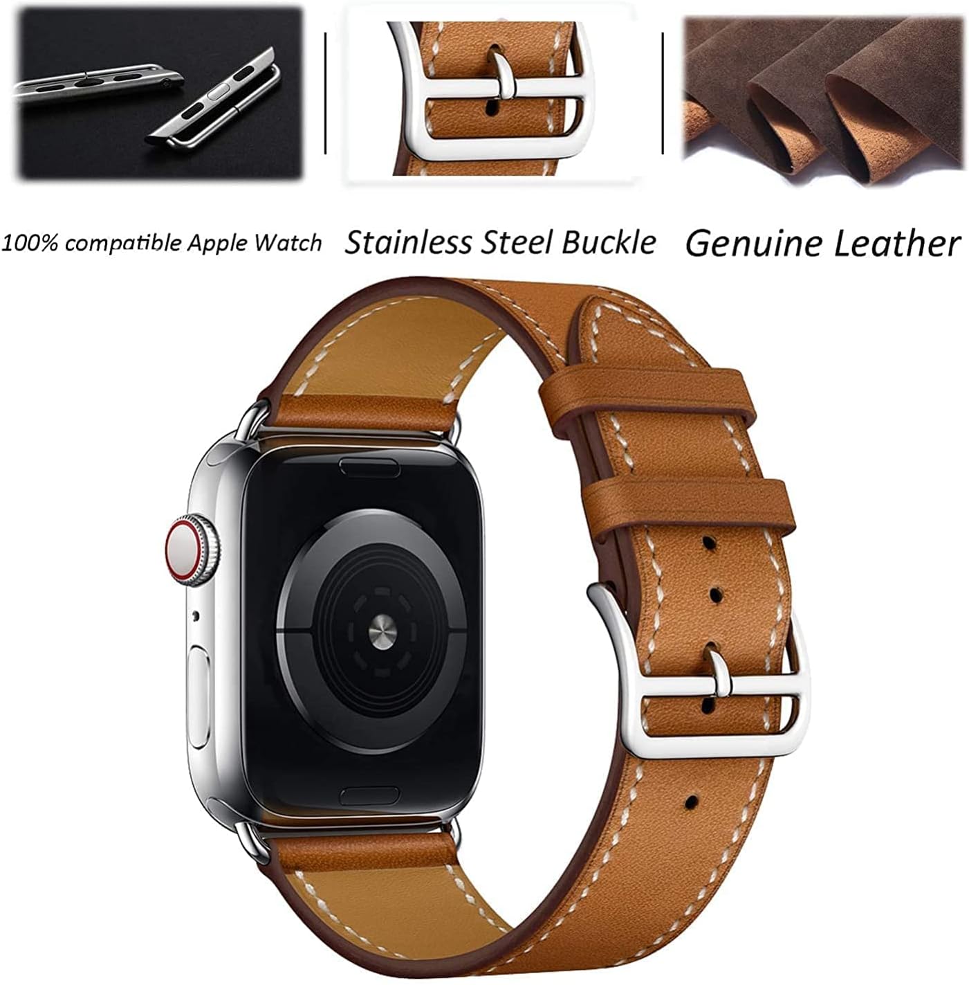 Thumbnail 1 de Fleshy Leaf Genuine Leather Apple Watch Strap — 38/40/41/42/44/45/46/49mm compatibility