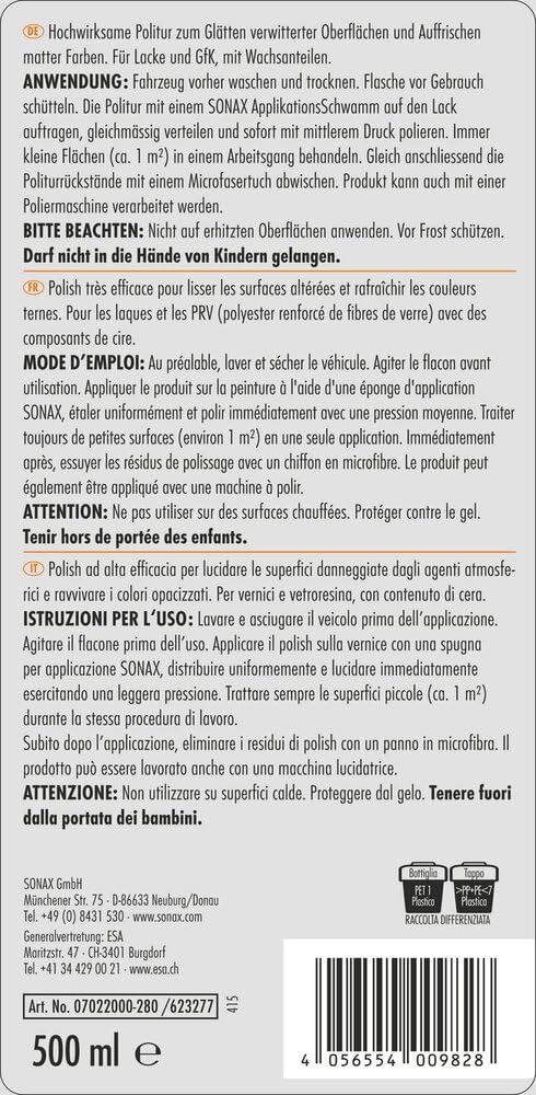 Detalle de SONAX CARAVAN lucidante delicato per le mani (500 ml) per vernici e GfK