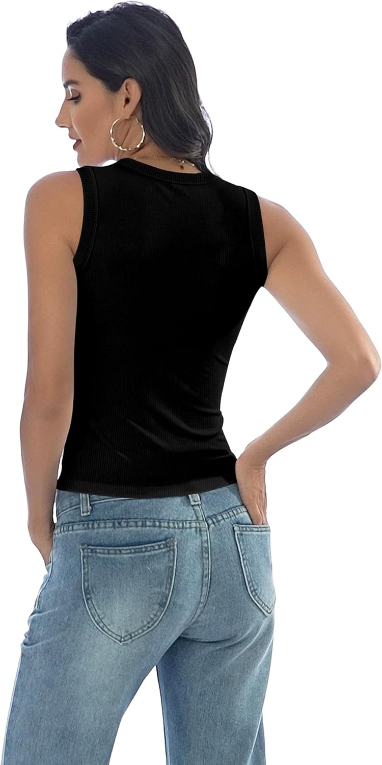 Thumbnail 3 de DUOEASE Canotta Donna Estiva Girocollo: Top corto slim fit in tessuto a coste