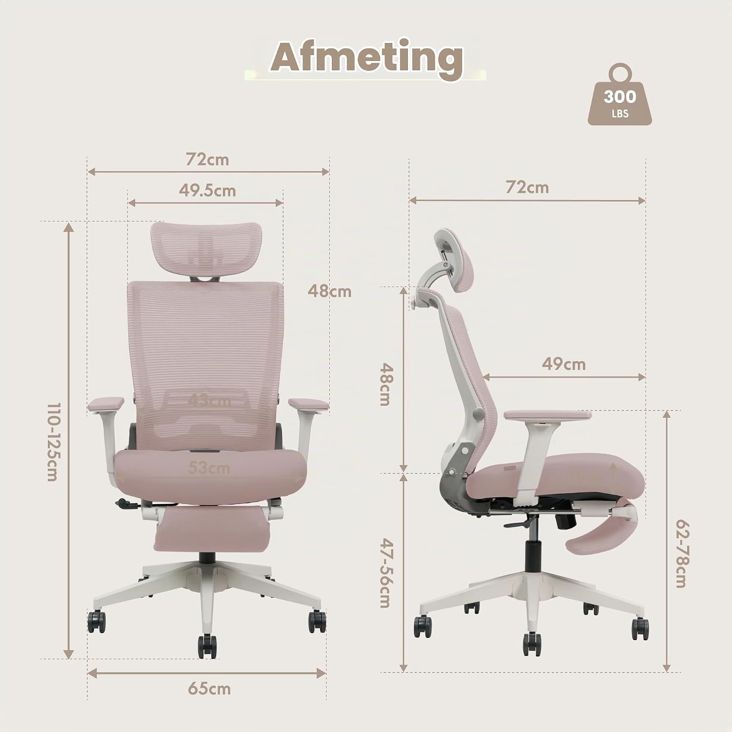 Detalle 2 de FLEXISPOT OS1 Series Foldex ergonomische bureaustoel, opvouwbaar, roze