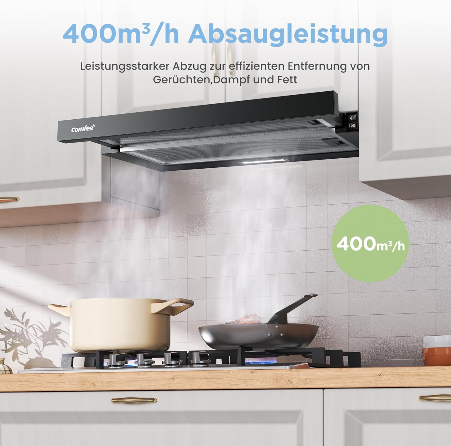 Thumbnail 2 de COMFEE' CHL03M21B Flachschirmhaube für 60 cm Unterbau mit Umluft, 400 m³/h