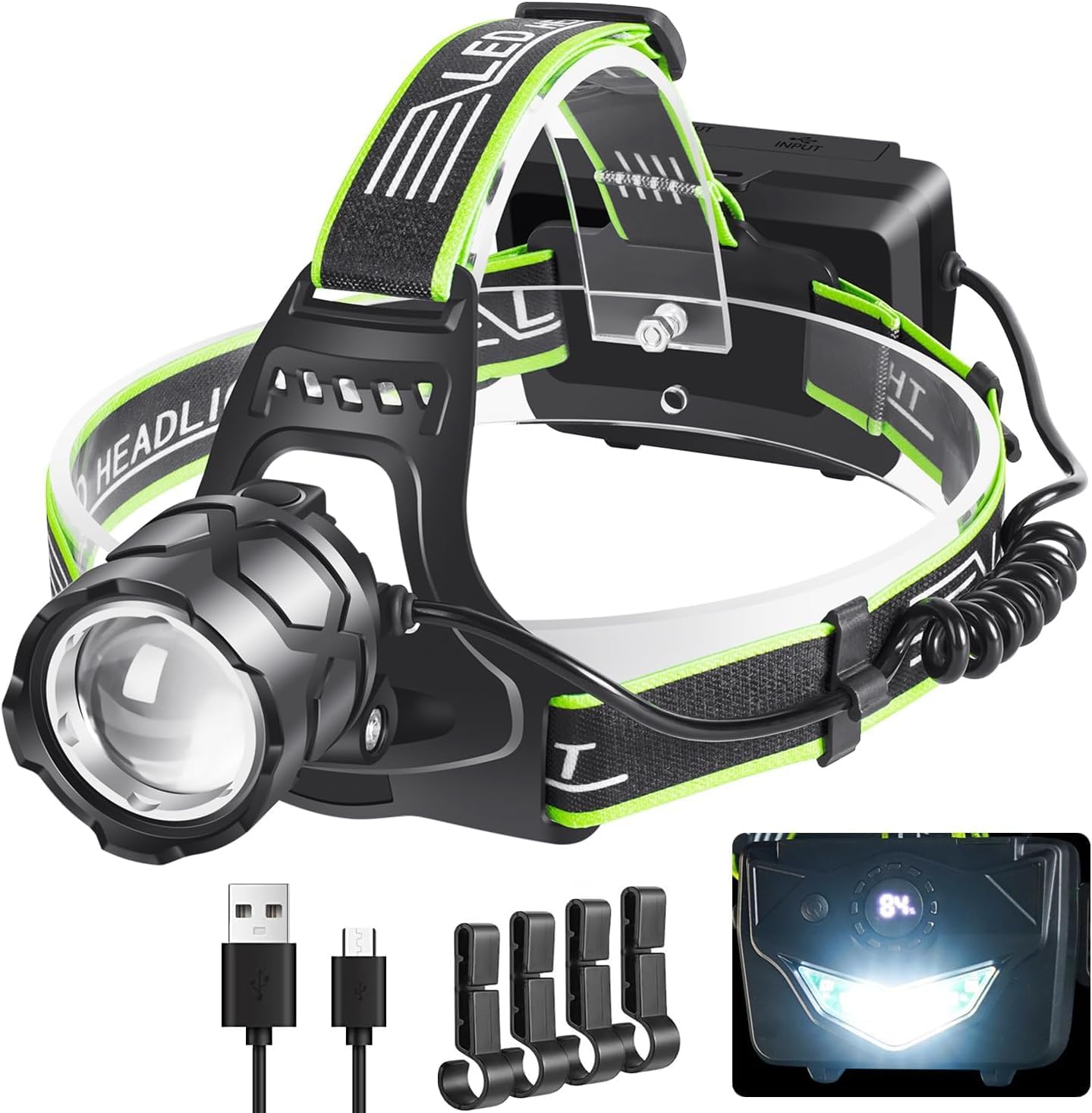 Detalle de PEAKRO Torcia Frontale LED ricaricabile 90000 lumen, 9000mAh e 5 modalità