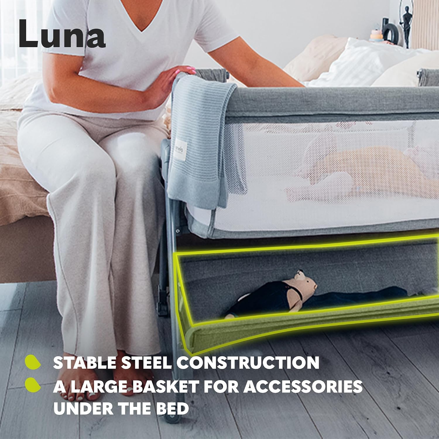 Thumbnail 5 de Lionelo Luna 2in1 Bedside Crib: Height-Adjustable, Incline Option, and Portable Co-Sleeper