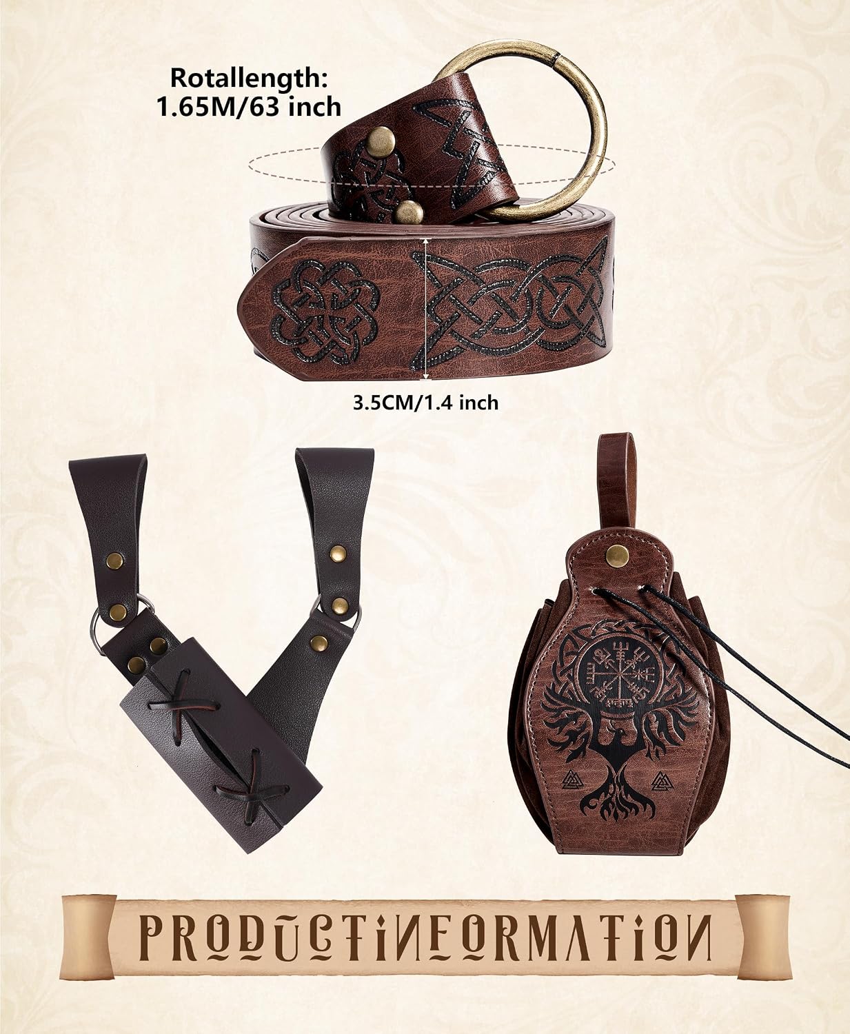 Detalle de Vanderdyken WY-24-06-FX Renaissance Costume Set, 8 Pieces with Shirt and Accessories