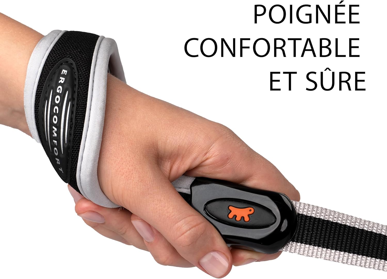 Detalle 2 de Laisse pour chien Ferplast ERGOCOMFORT en nylon — 120 cm x 2,5 cm, poignée ergonomique et rembourrage doux, couleur argent