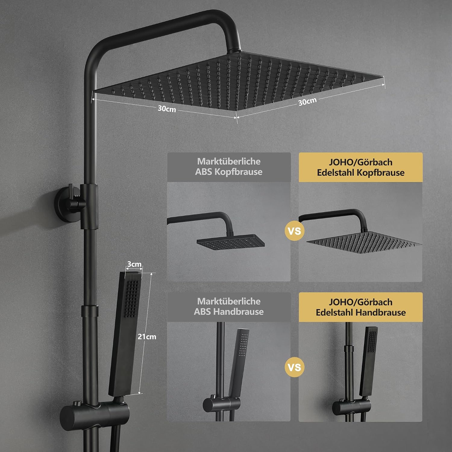 Detalle de Görbach Regendusche 3030MB Duschsystem matt schwarz
