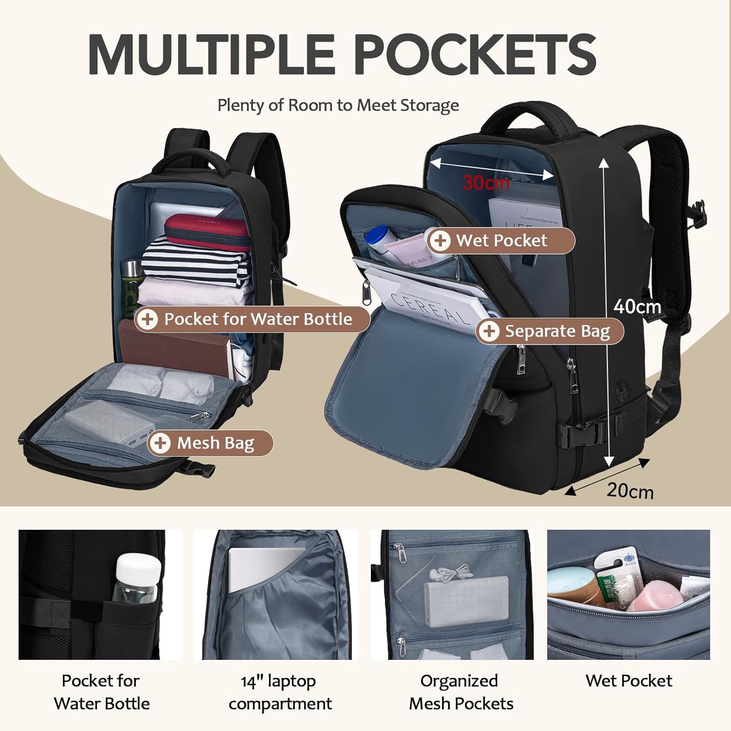 Thumbnail 5 de Xkdoai Cabin Bag 40x30x20 Travel Backpack