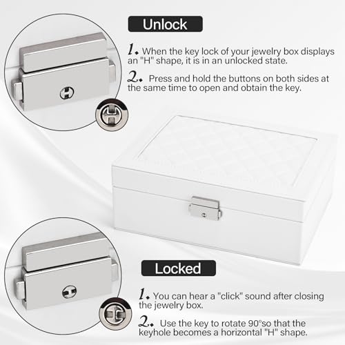Detalle de Yarmiene Joyero Mujer Organizador de Dos Niveles en Cuero PU, 23x17x9 cm – Blanco Perla