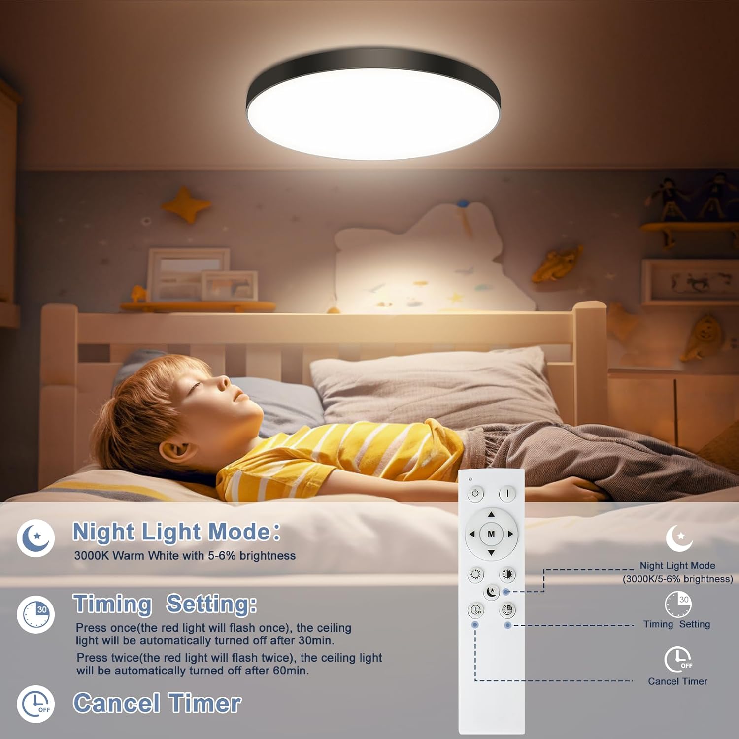 Thumbnail 3 de OUILA Deckenlampe LED Flach 28 cm Ø, dimmbar, IP44 | Fernbedienung, 3000K–6500K, 24W, 2000 lm