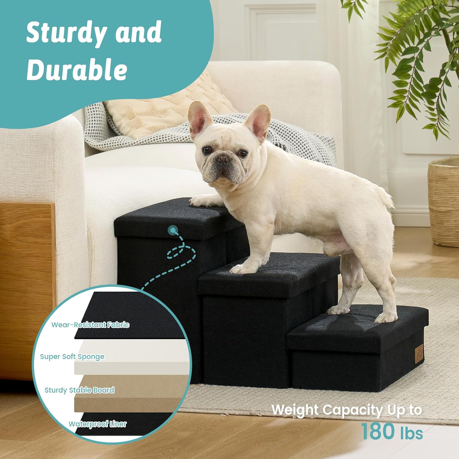 Thumbnail 4 de COZY KISS Dog Stair for Small Dogs with Storage – Foldable, Leakproof Cover and Lightweight Ramp for Chairs and Sofas