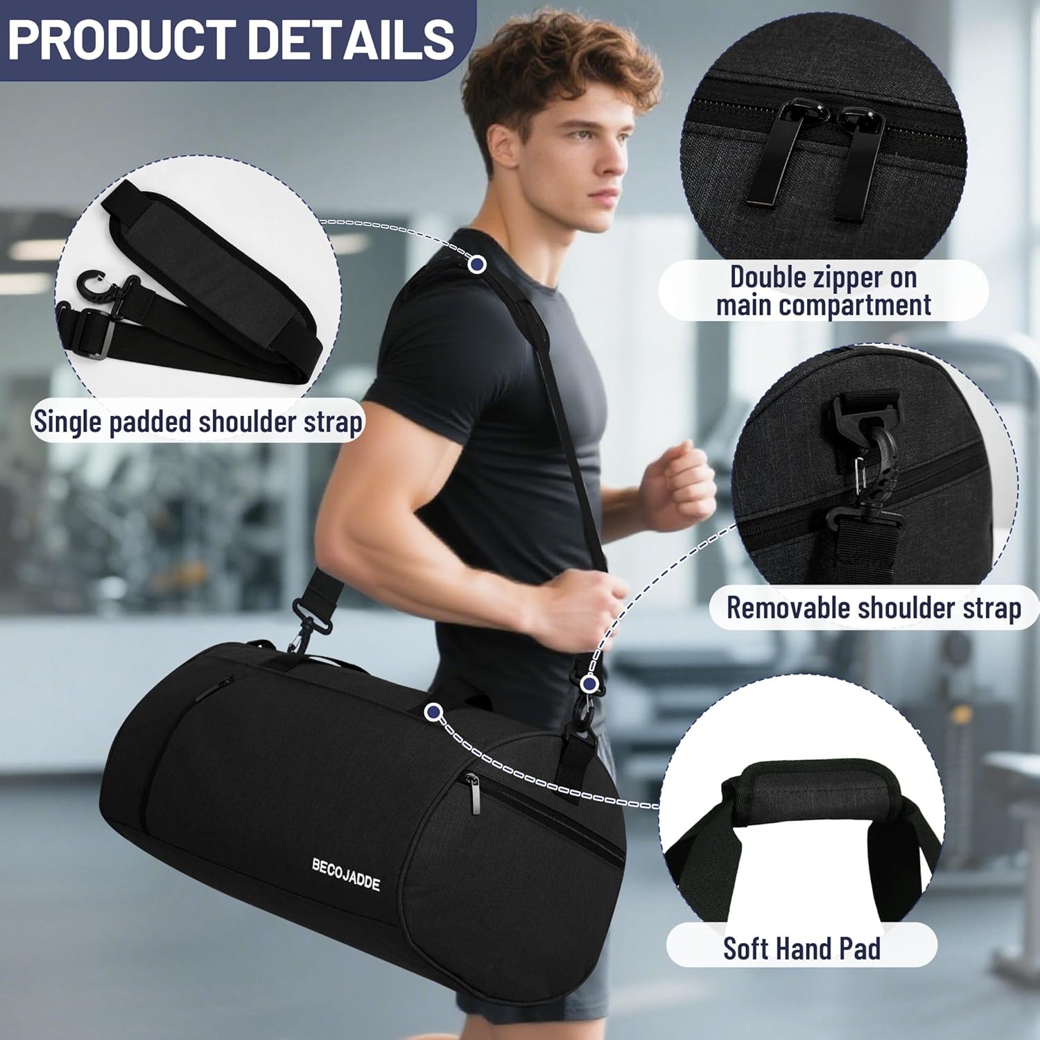 Detalle de BECOJADDE 35L Gym Bag Review: a practical travel sports duffle for daily gym use