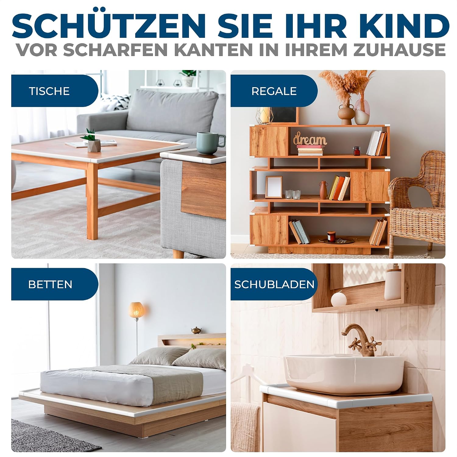 Thumbnail 6 de Hoffenbach Kantenschutz Baby aus Schaumstoff – 6,2 m Tischkantenschutz & 12 Eckenschutz (Weiß)