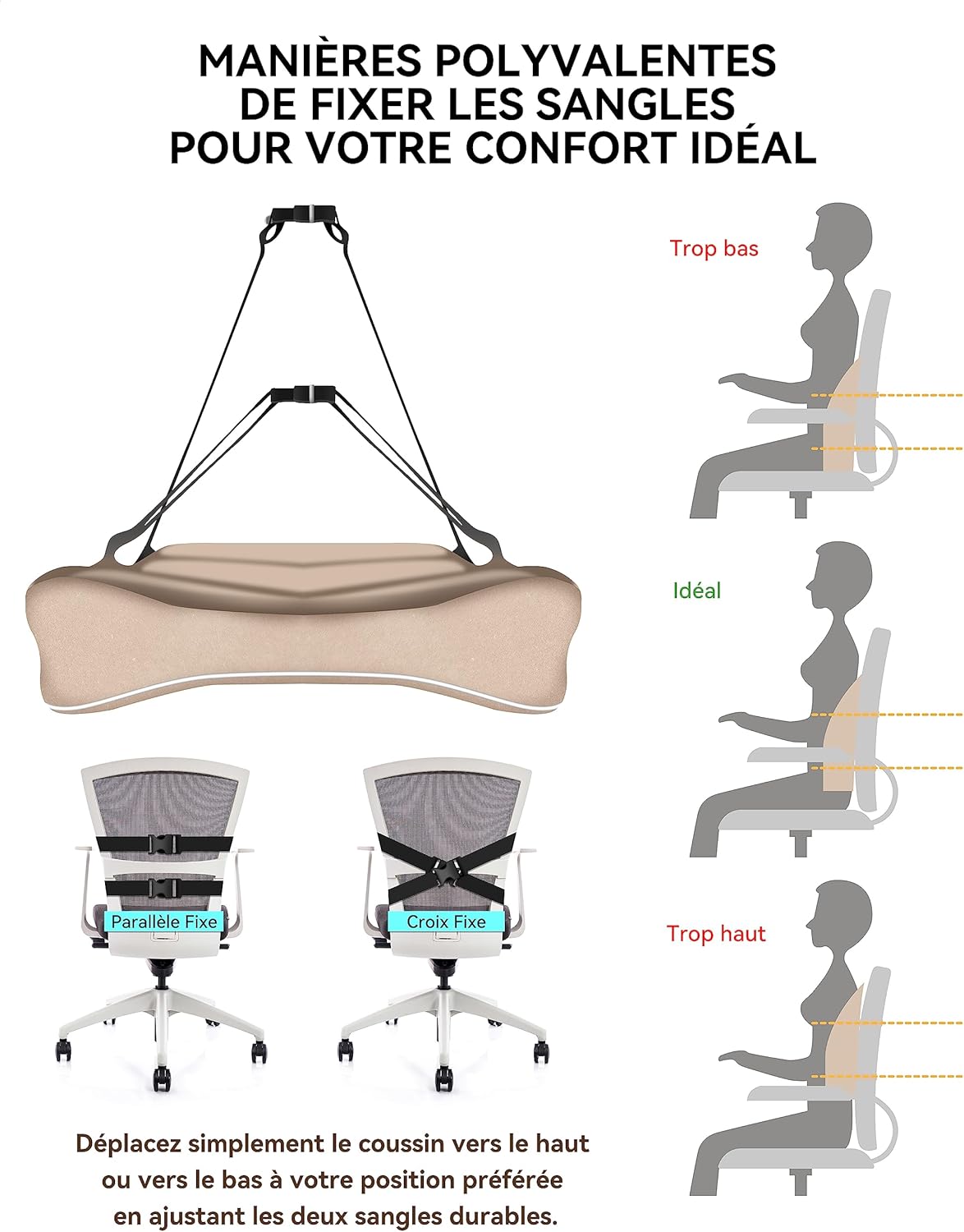 Thumbnail 5 de Travel Ease Coussin de Soutien Lombaire Ergonomique – Mousse à mémoire pour siège de voiture et bureau, dossier beige
