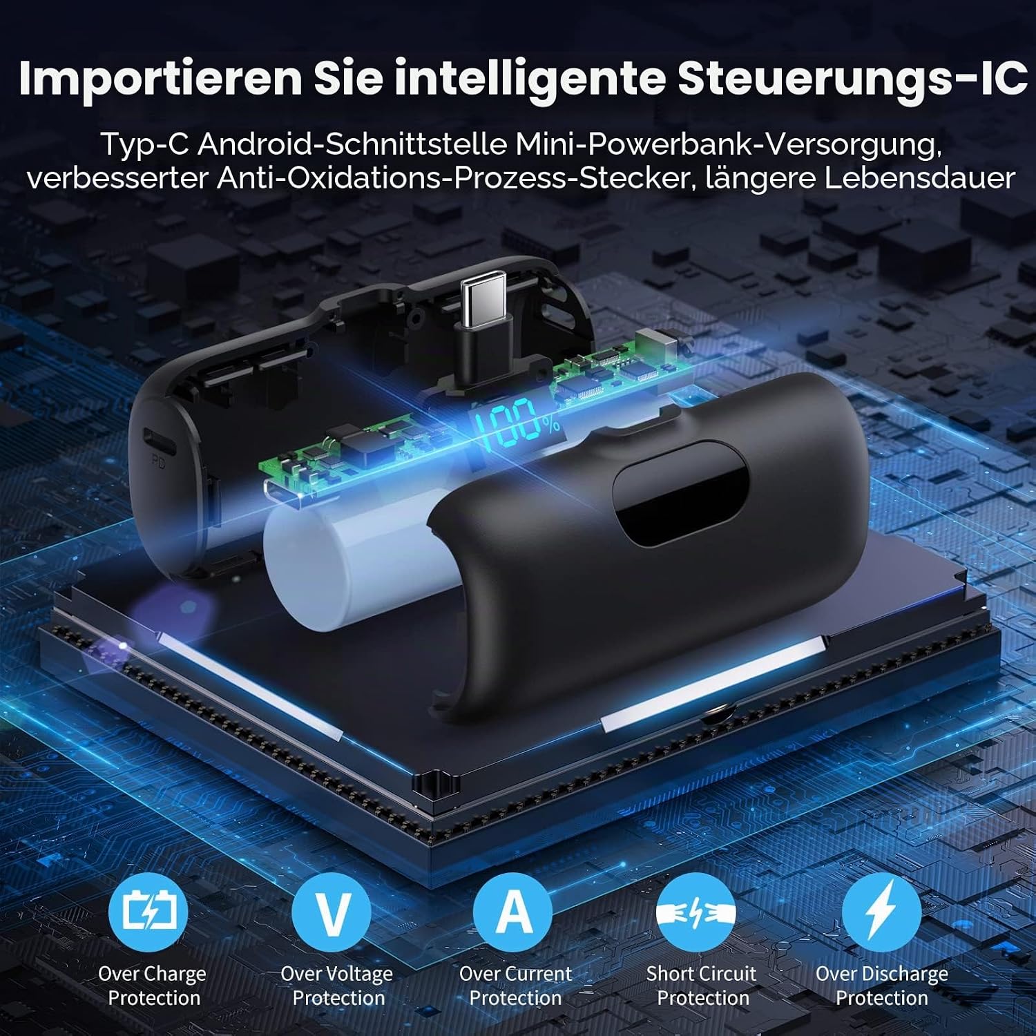 Detalle de Feob Power Bank USB C 5000mAh – 15W PD Schnellladung, kompakt mit LCD-Display