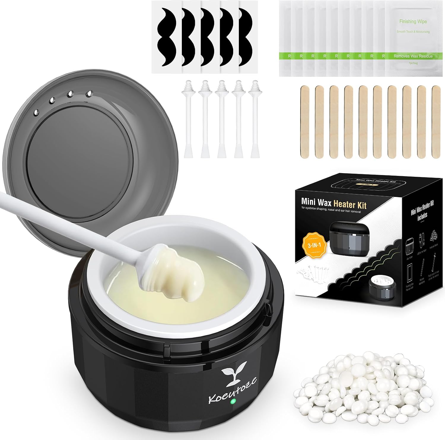 Detalle de Koeutoze Kit di ceretta Naso per Uomini e Donne – Kit completo per naso, orecchie e sopracciglia
