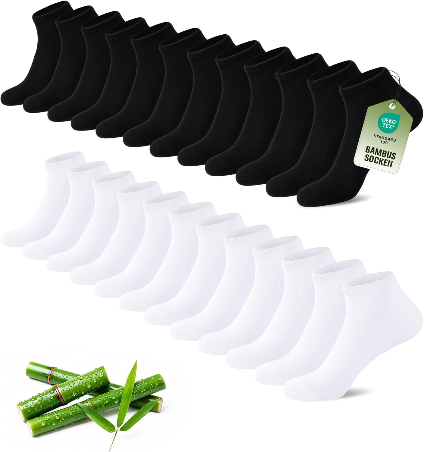 Detalle de SukModen 12/24 Paar Sneaker-Socken aus Bambus – Anti-Geruch, atmungsaktiv & verstärkte Zonen