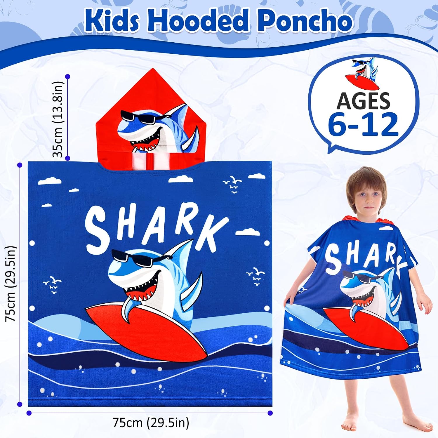 Detalle de BTNEEU Poncho de Bain Enfant – Serviette de Bain à Capuche, Séchage Rapide et Gros Chouchou de Plage (6–12 ans)