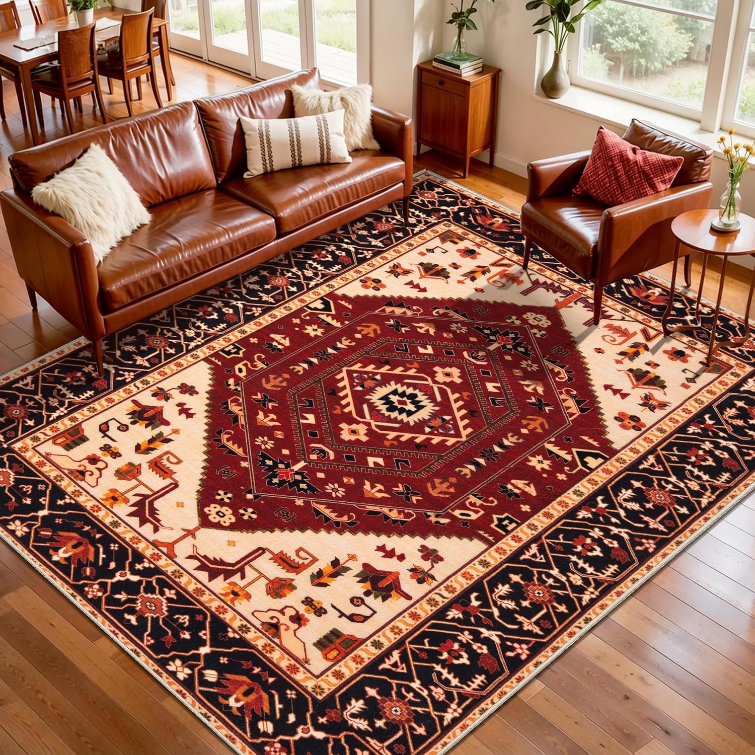 Detalle de SERISSA 5x7 Boho Area Rug — Washable, Non-Slip, Ultra-Soft Vintage Oriental Print