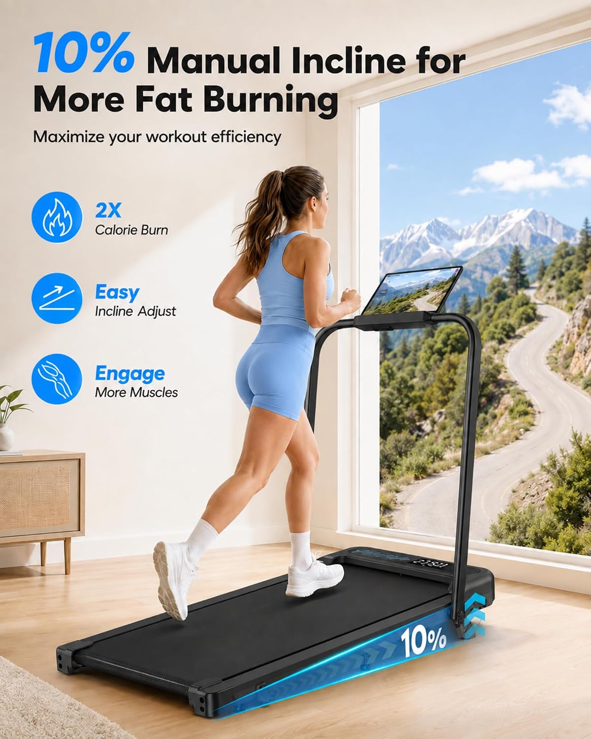 Detalle de Cardirun TM037 Foldable Walking Pad Treadmill with 10% Incline, 350 lb Capacity