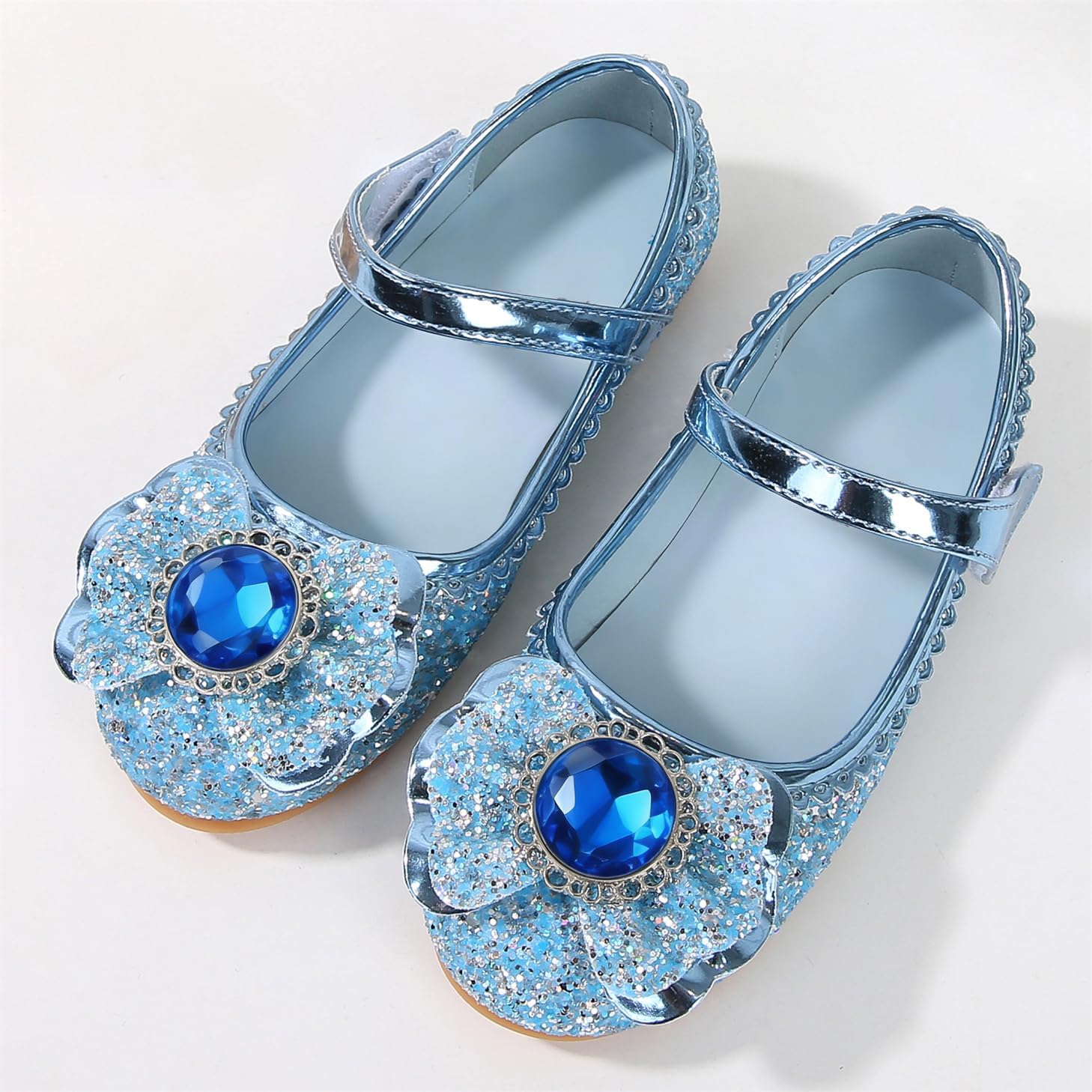 Detalle de FStory&Winyee Prinzessin Schuhe für Mädchen – Glitzernde Elsa-/Prinzessin-Optik, Klettverschluss, 1,5 cm Absatz