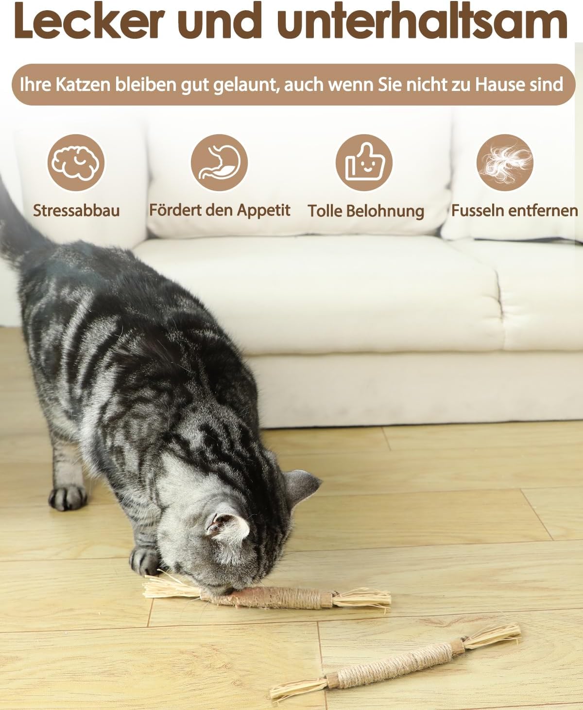 Detalle 2 de Nepfaivy Katzenspielzeug Katzenminze Sticks – 6 Stück Silbervine-Kauspielzeug für Katzen
