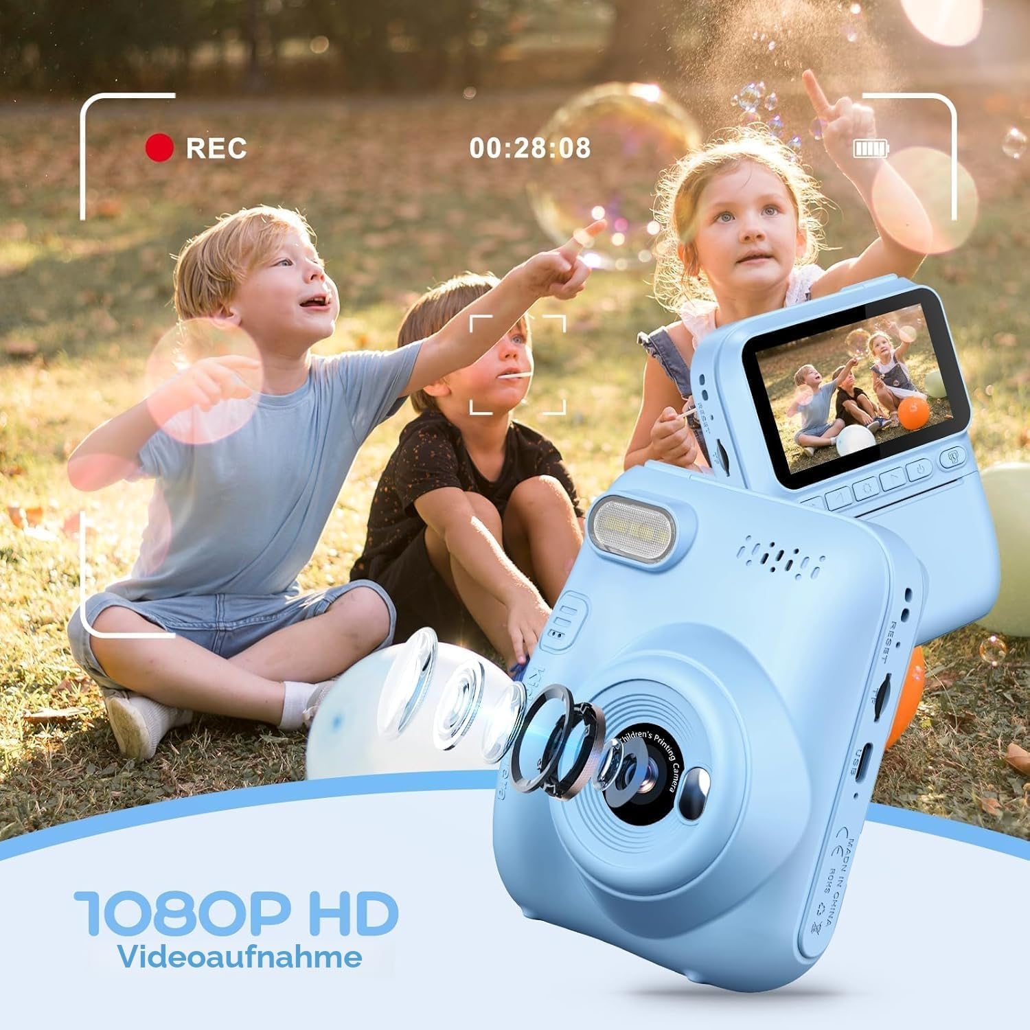 Detalle de GREENKINDER Sofortbildkamera für Kinder – 14 MP, 3,0 Zoll Display, Sofortdruck mit 32 GB Karte
