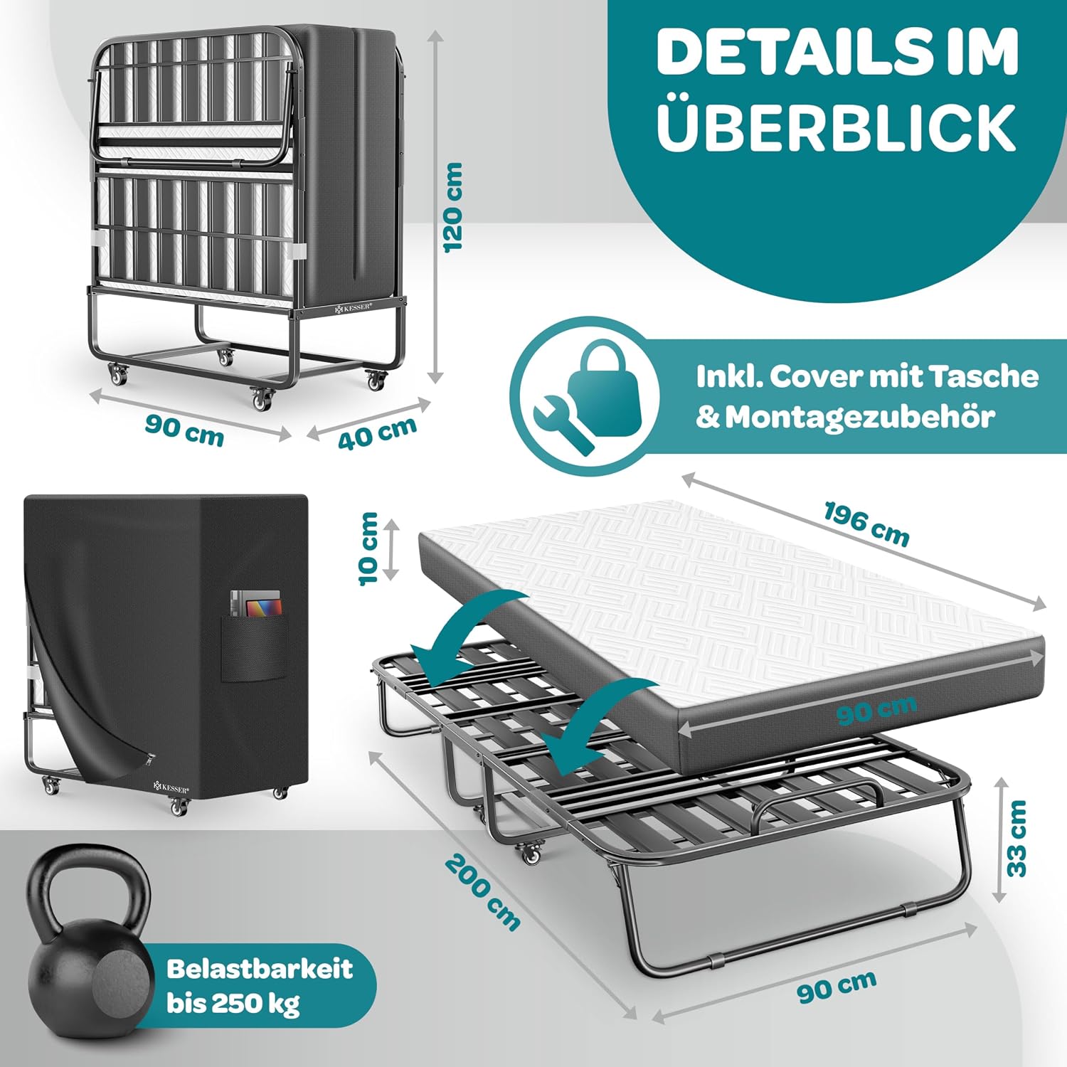Detalle 2 de KESSER Klappbett 200x90 Memory-Schaum