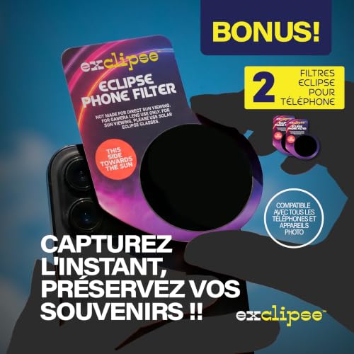 Detalle de Lunettes Éclipse Solaire 5 Pack avec 2 Filtres Smartphone – Kit complet exclipse ISO 12312-2 CE UKCA